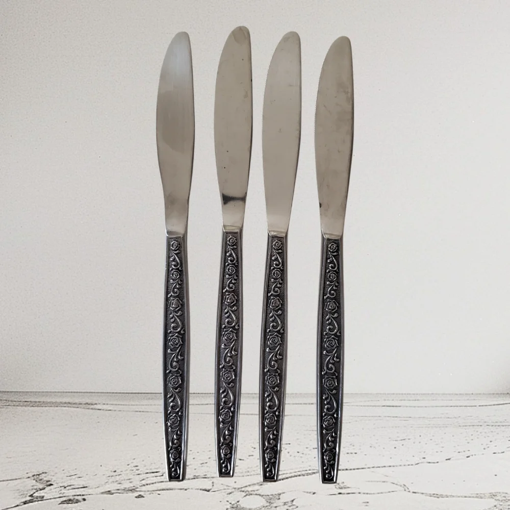 Granada Rose Japan‎ Dinner Knife Stainless Set Of 4 Floral Vintage Flatware